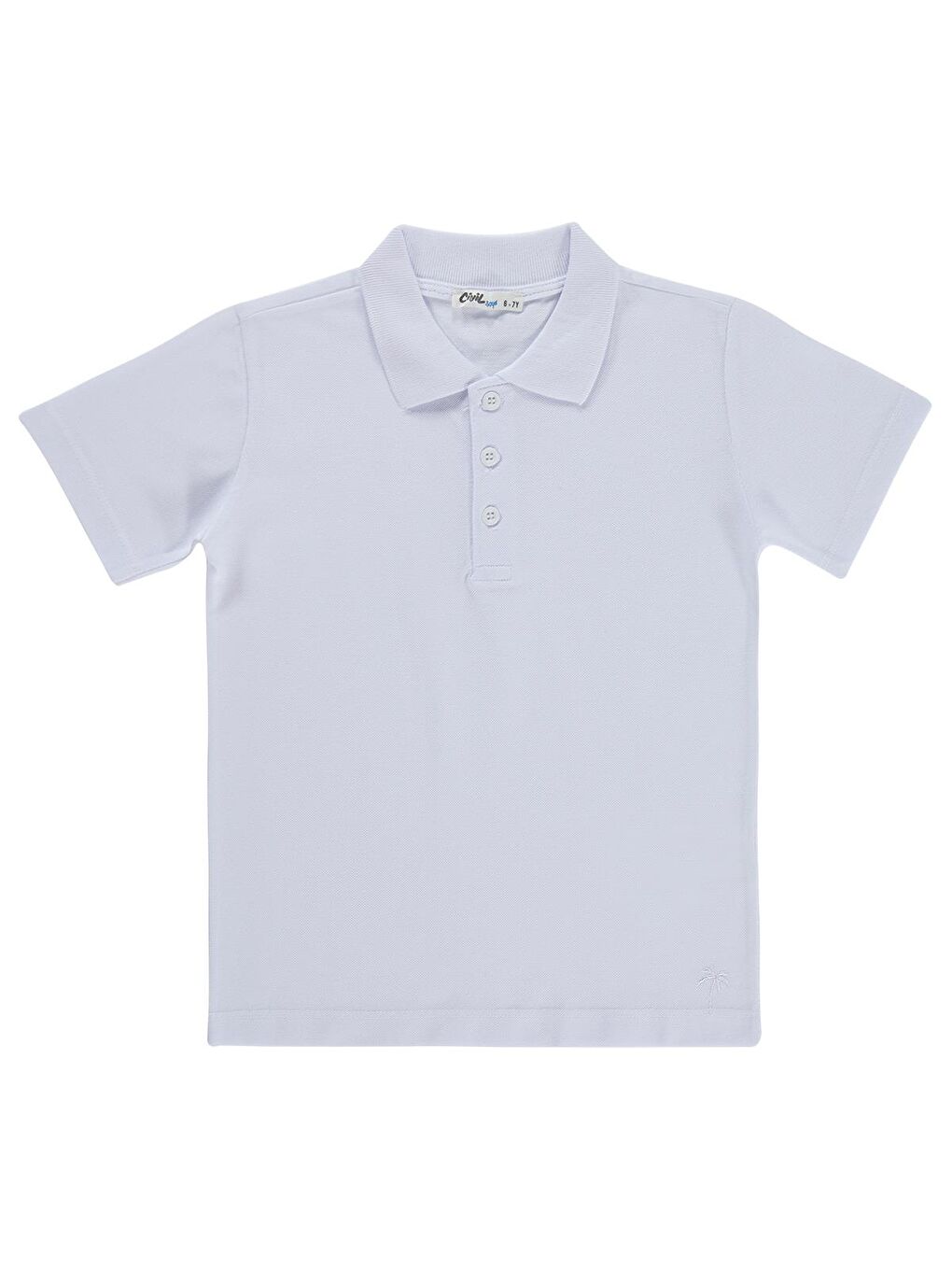 Boys Palmiye Nakışlı Polo Yaka 10-13 Yaş Tişört - Beyaz-1