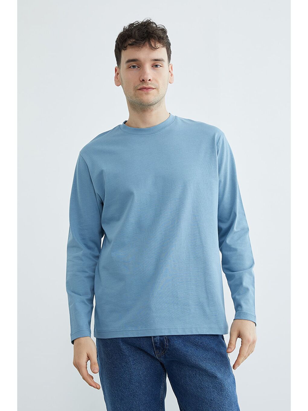 Mavi Basic Bisiklet Yaka Sweatshirt-2