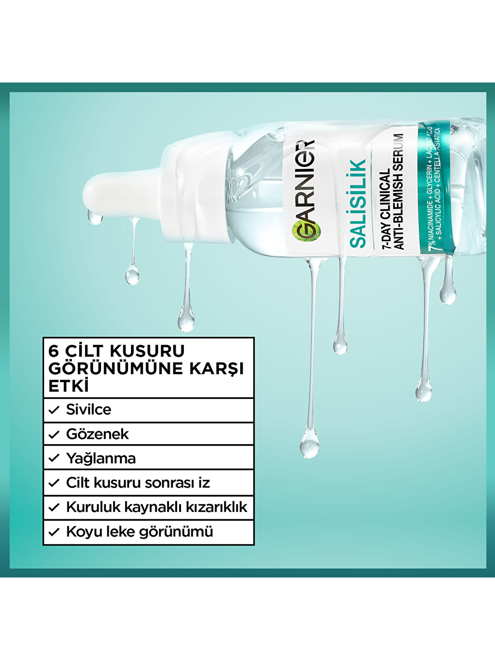 7 Day Clinical Salisilik Sivilce Karşıtı Serum 30ml, (7% Niasinamid, Gliserin, Laktik Asit,-3