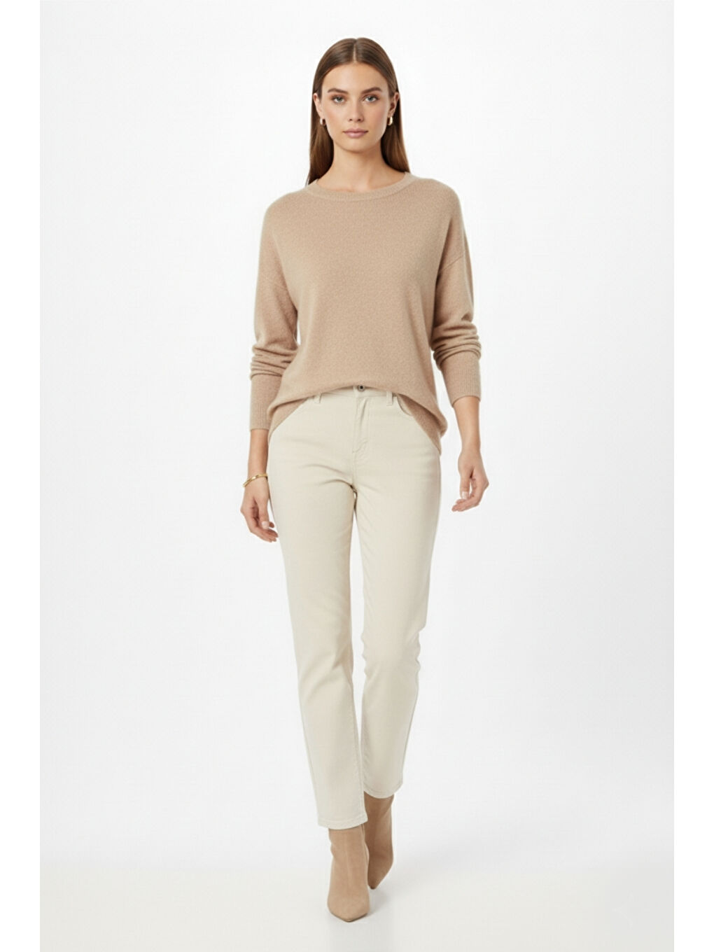 Ekstra Oversize Düşük Kol Basic Bej Rengi İnce Triko-2