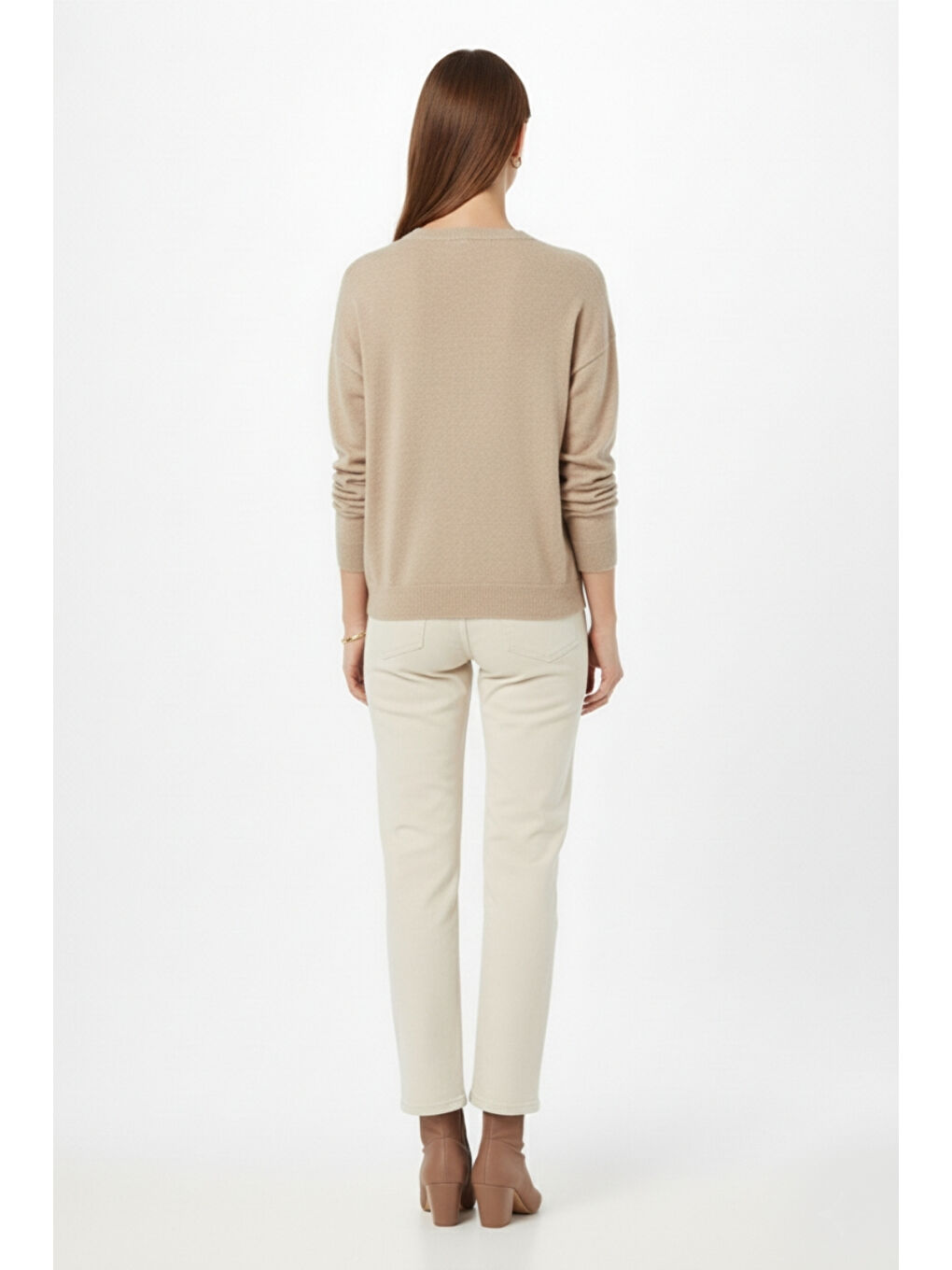 Ekstra Oversize Düşük Kol Basic Bej Rengi İnce Triko-4