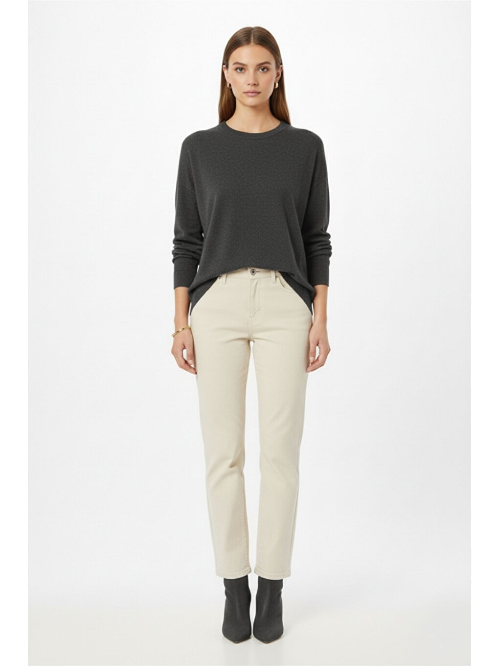 Ekstra Oversize Düşük Kol Basic Antrasit İnce Triko