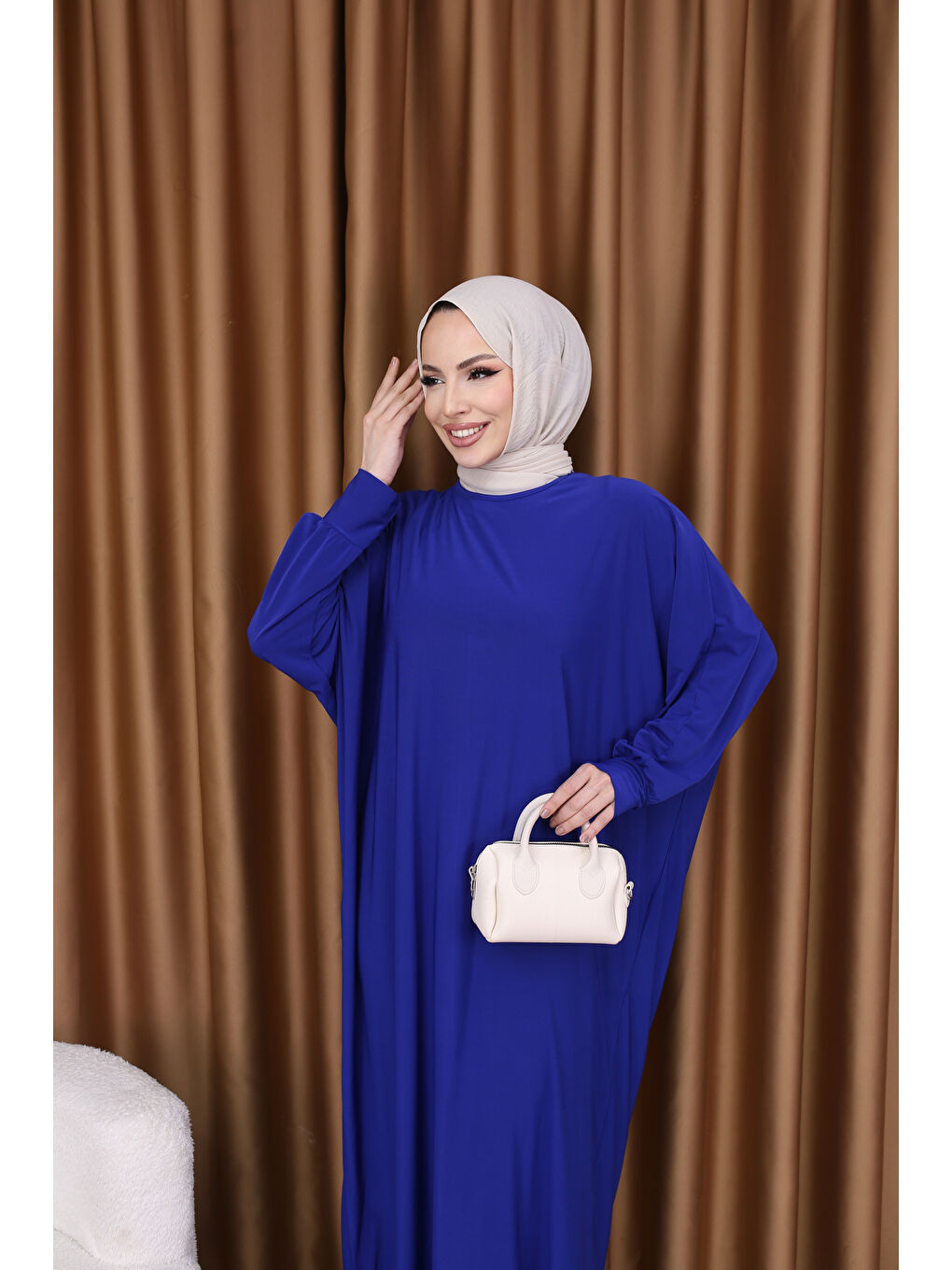 Kadın Trend Basic Uzun Kollu Mavi Elbise-1