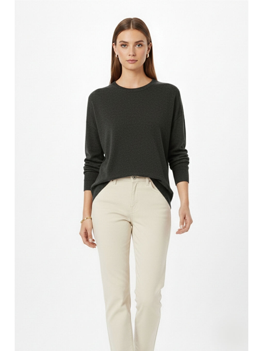 Ekstra Oversize Düşük Kol Basic Antrasit İnce Triko-2