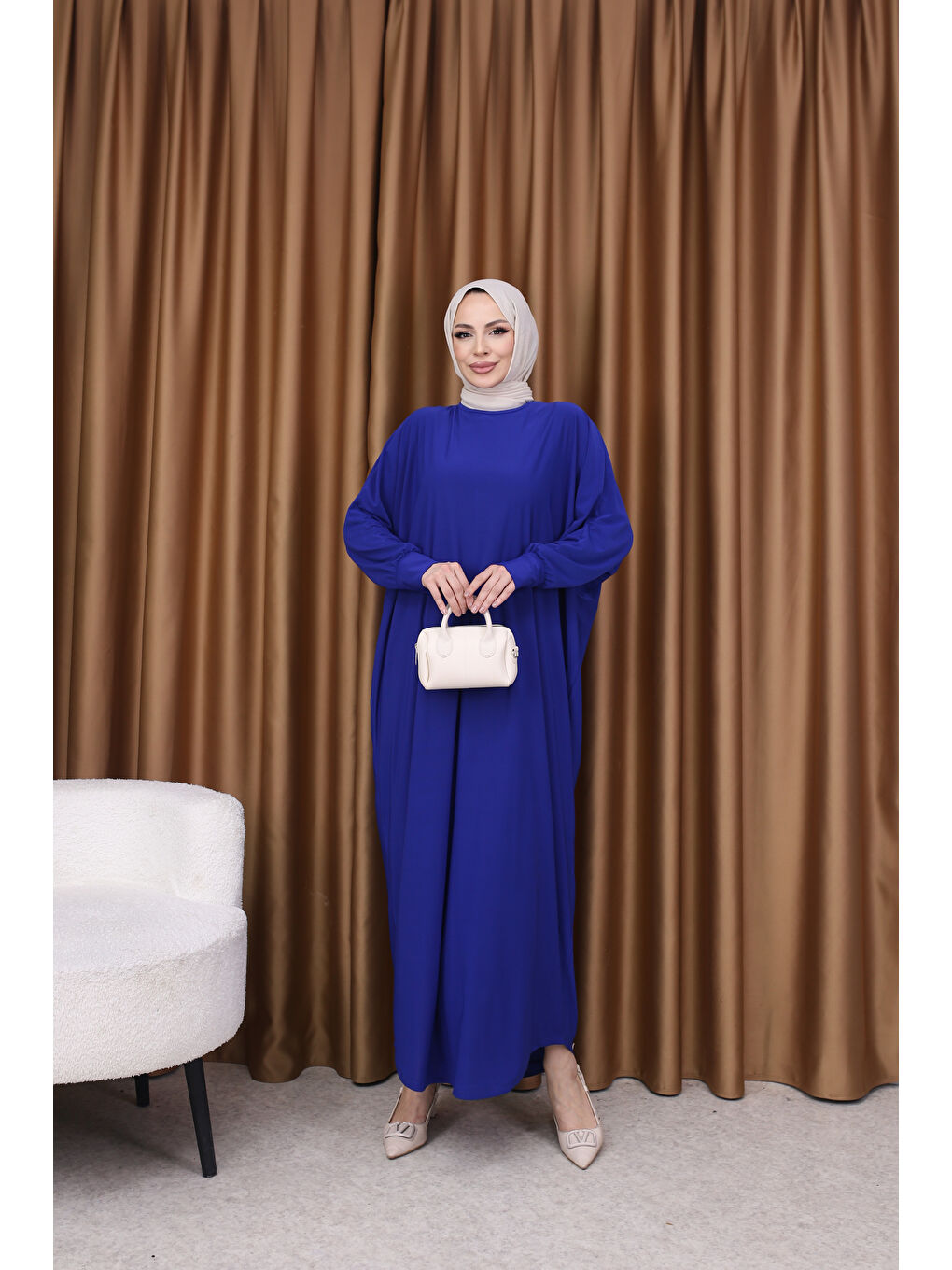 Kadın Trend Basic Uzun Kollu Mavi Elbise-3