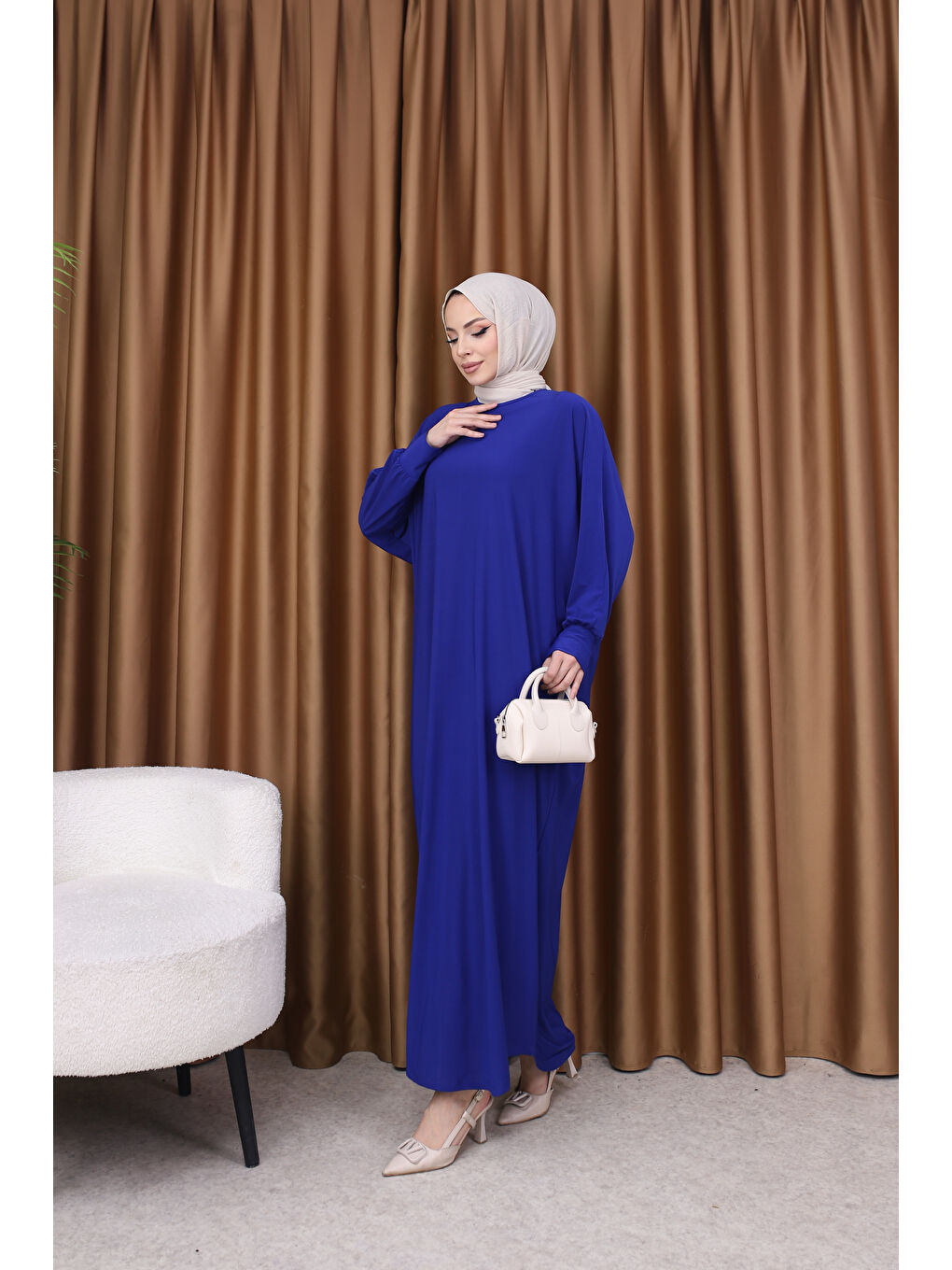 Kadın Trend Basic Uzun Kollu Mavi Elbise-4