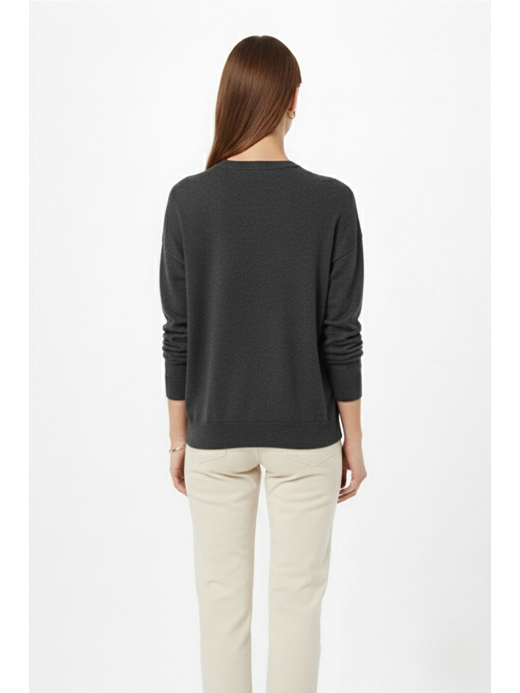 Ekstra Oversize Düşük Kol Basic Antrasit İnce Triko-3