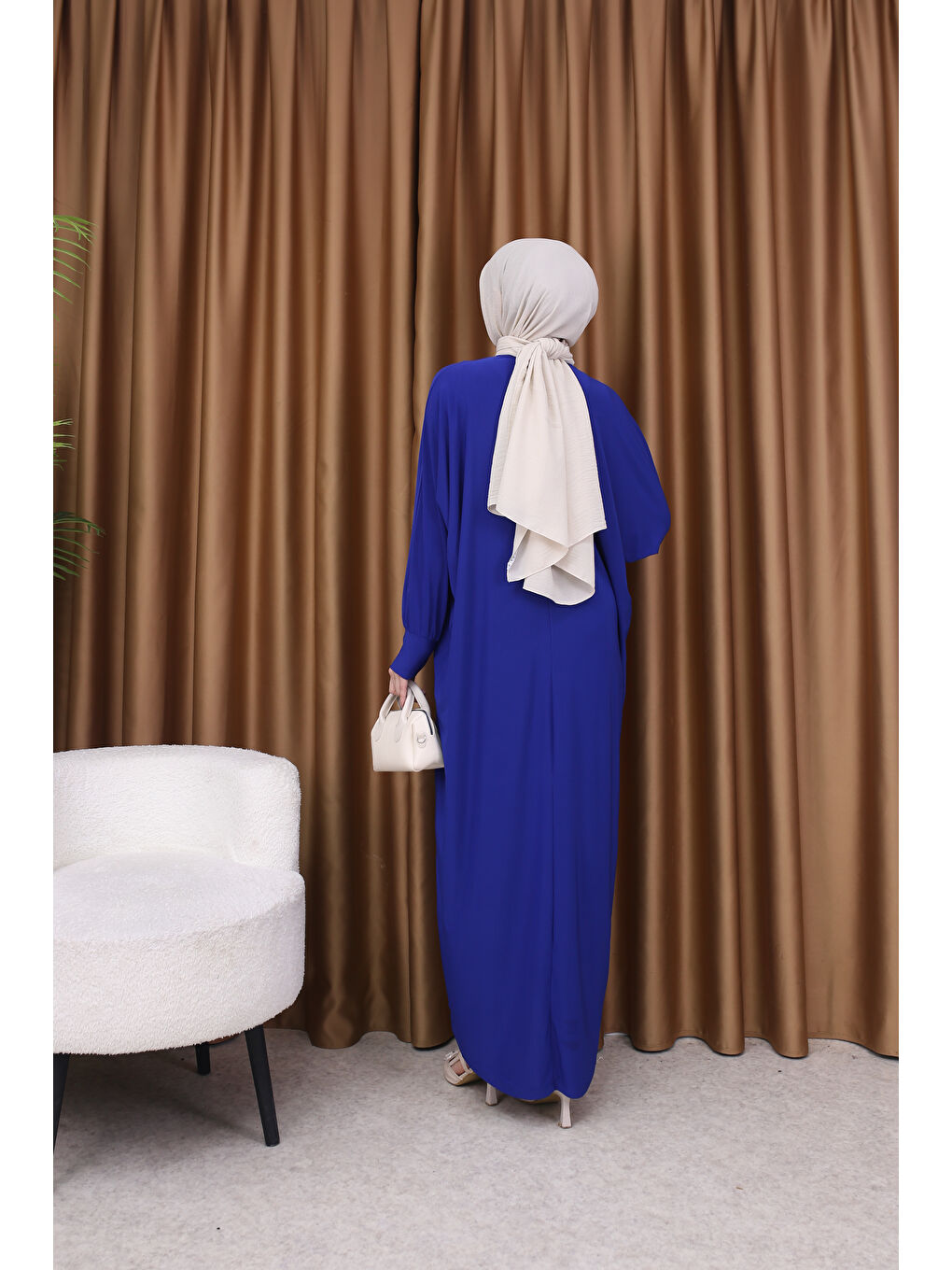 Kadın Trend Basic Uzun Kollu Mavi Elbise-5