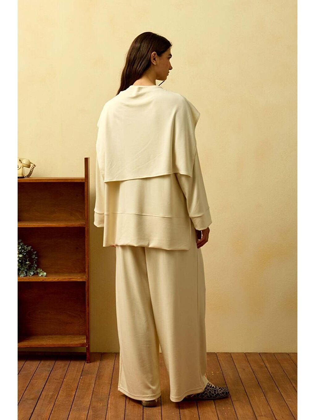 Ekru Krem Bağlamalı Pantolon Takım-2