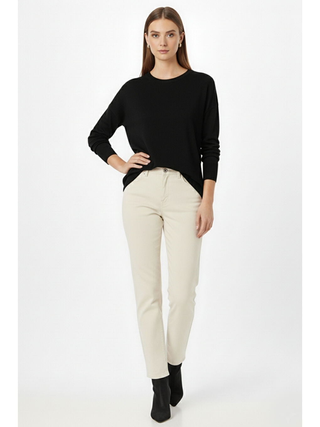 Ekstra Oversize Düşük Kol Basic Siyah İnce Triko Kaz