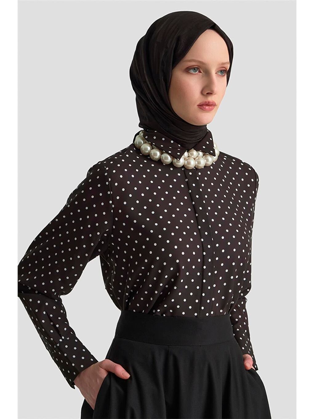 Puantiyeli Gömlek 25Kd1008 Siyah-2