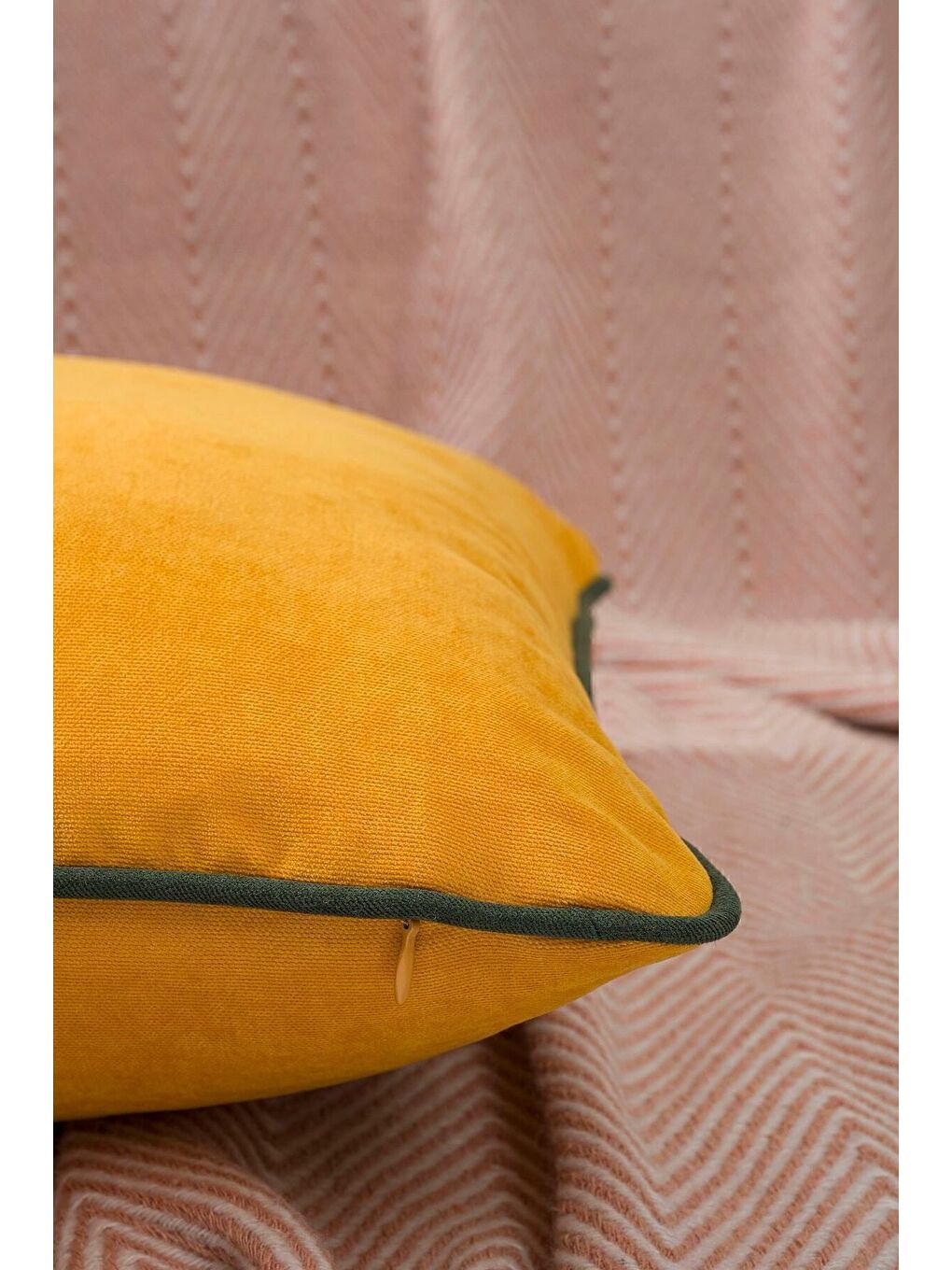 Renk Seçenekli Yeşil Biyeli Sarı Kırlent Kılıfı Dekoratif Düz Sade Punch Panoroma Panbiy-2