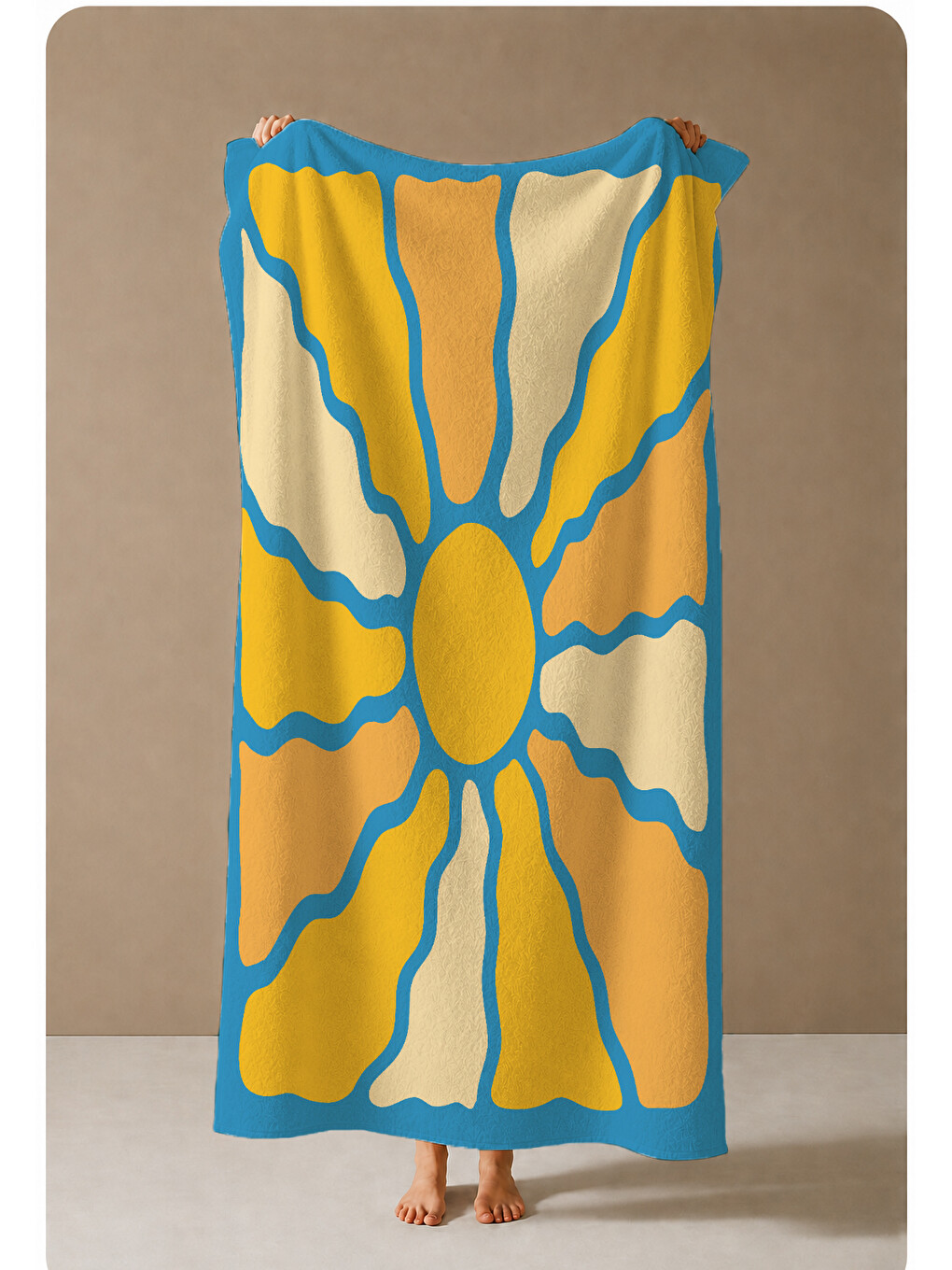Ekru Sarı Mavi Soyut Çiçek Desenli 70x150 Cm Dijital Baskılı Plaj Ve Banyo Havlusu-3