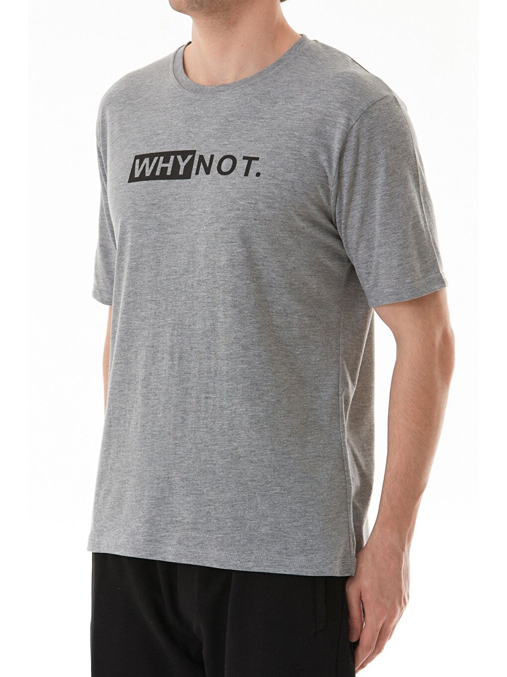 Gri Why Not Yazı Baskılı Bisiklet Yaka Tişört-4