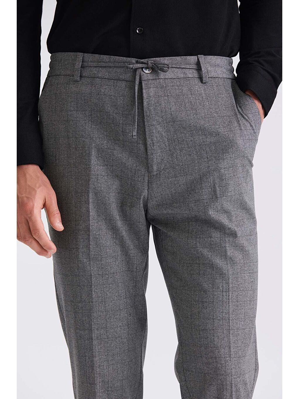 Antrasit Comfort Fit Beli Lastikli Yünlü Kumaş Pantolon-2