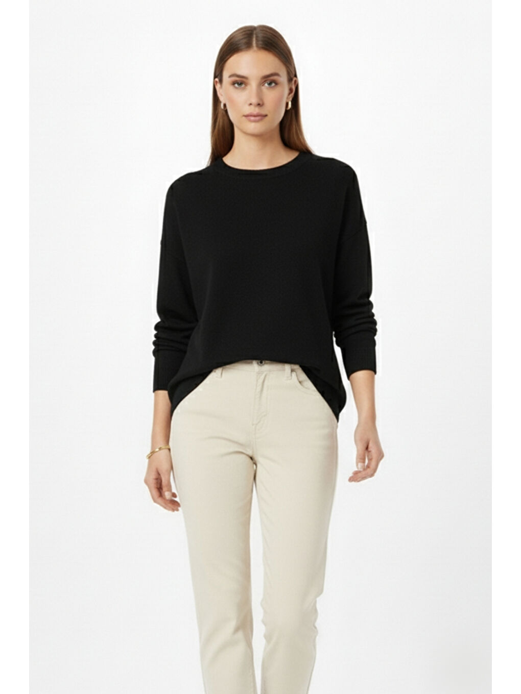 Ekstra Oversize Düşük Kol Basic Siyah İnce Triko Kaz-1