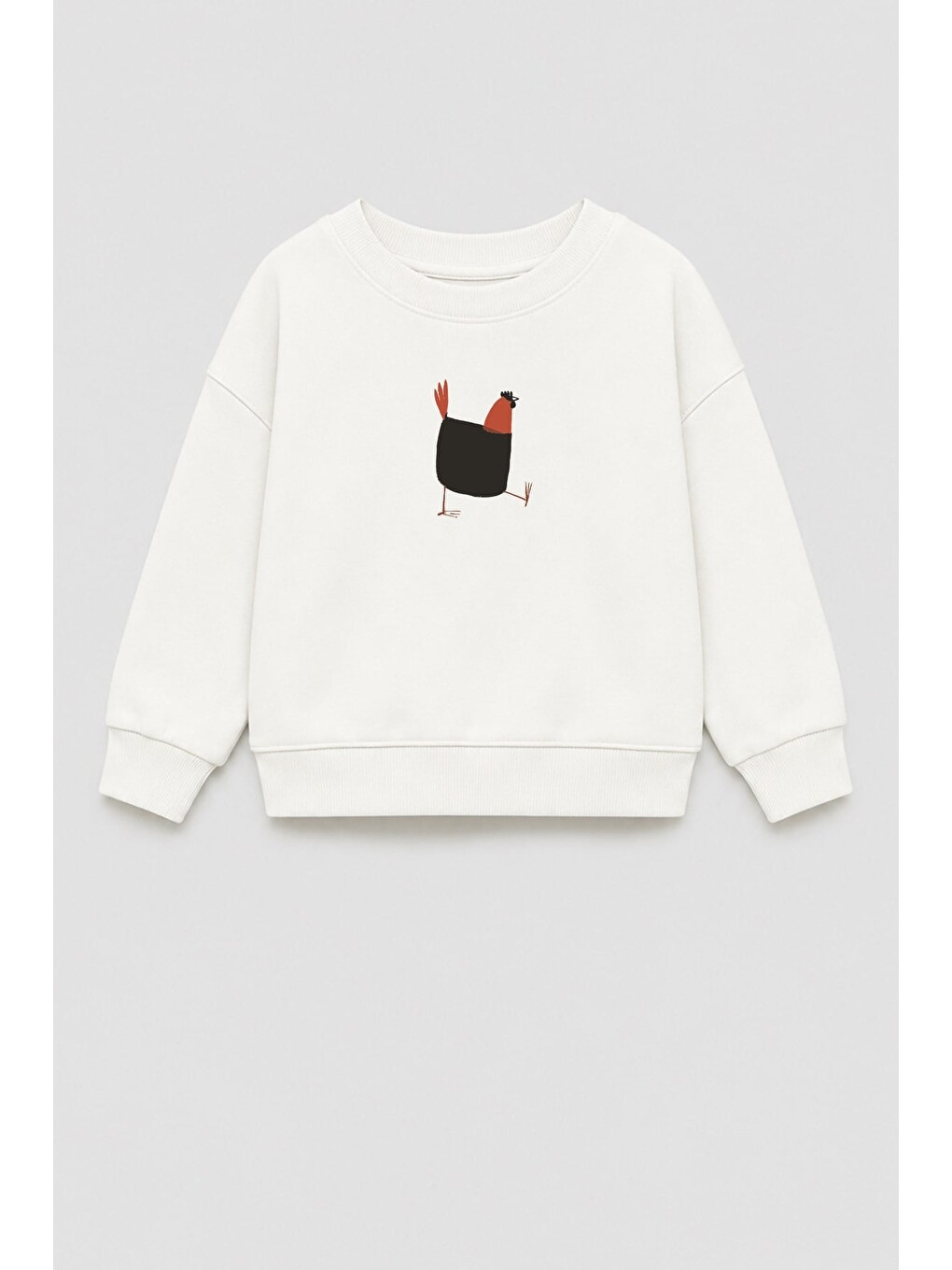 Ekru Unisex Çocuk 3 İplik Kumaş Pamuklu Tavuk Baskılı Sweatshirt