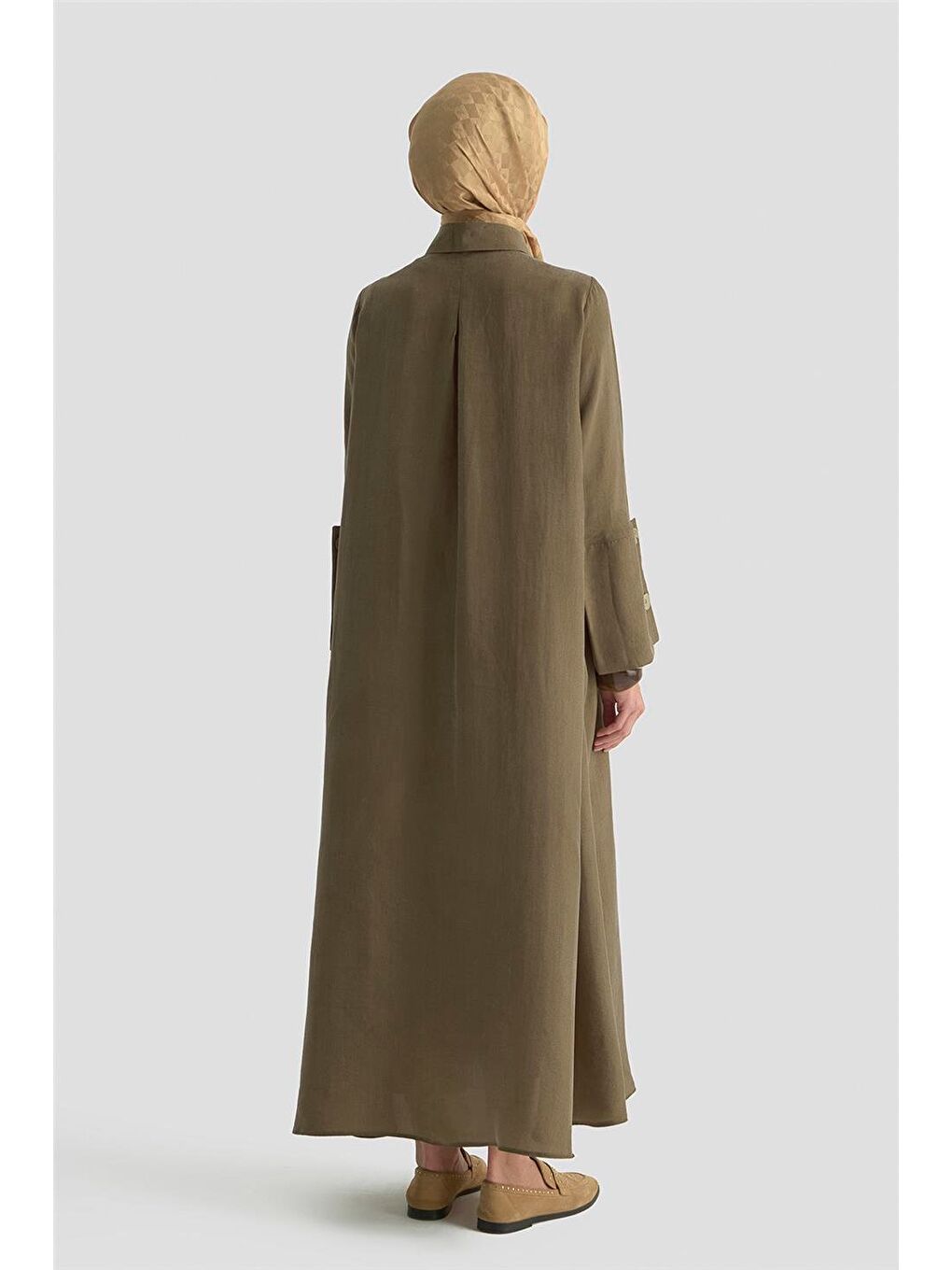 Büyük Manşetli Cupra Elbise 25K9851 Yağ Yeşili-4