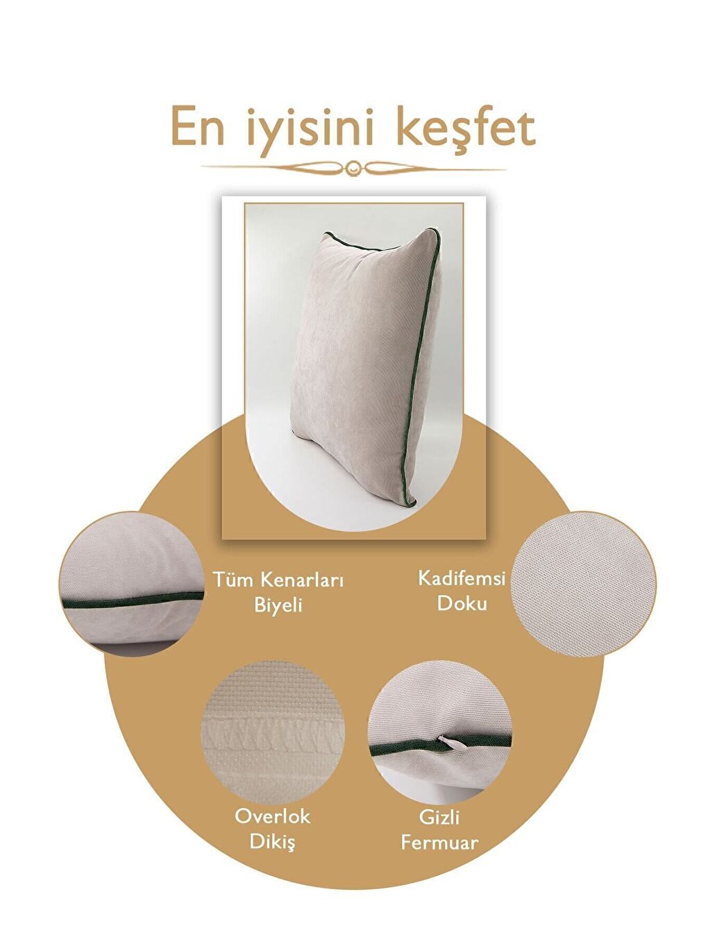 Renk Seçenekli Yeşil Biyeli Açık Gri Kırlent Kılıfı Dekoratif Düz Sade Punch Panoroma Panbiy-4