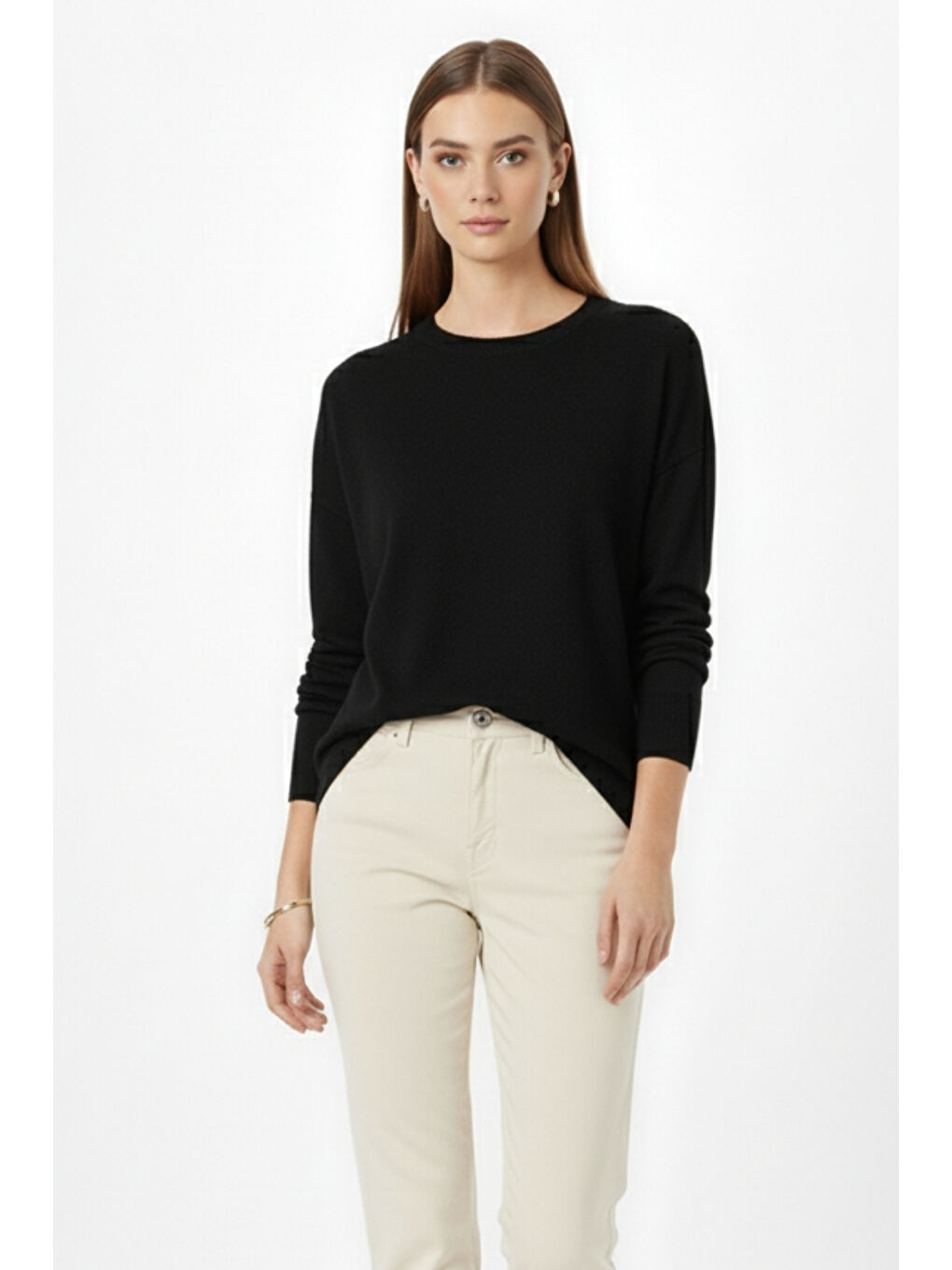 Ekstra Oversize Düşük Kol Basic Siyah İnce Triko Kaz-3