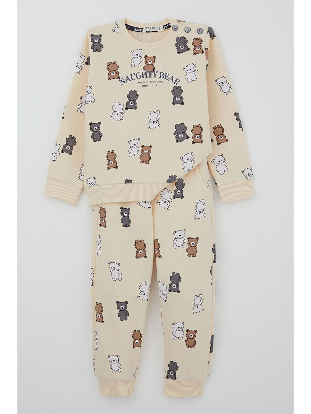 Ekru Erkek Çocuk Eşofman Takımı Sevimli Ayıcıklar Desenli Krem (1-3 Yaş)