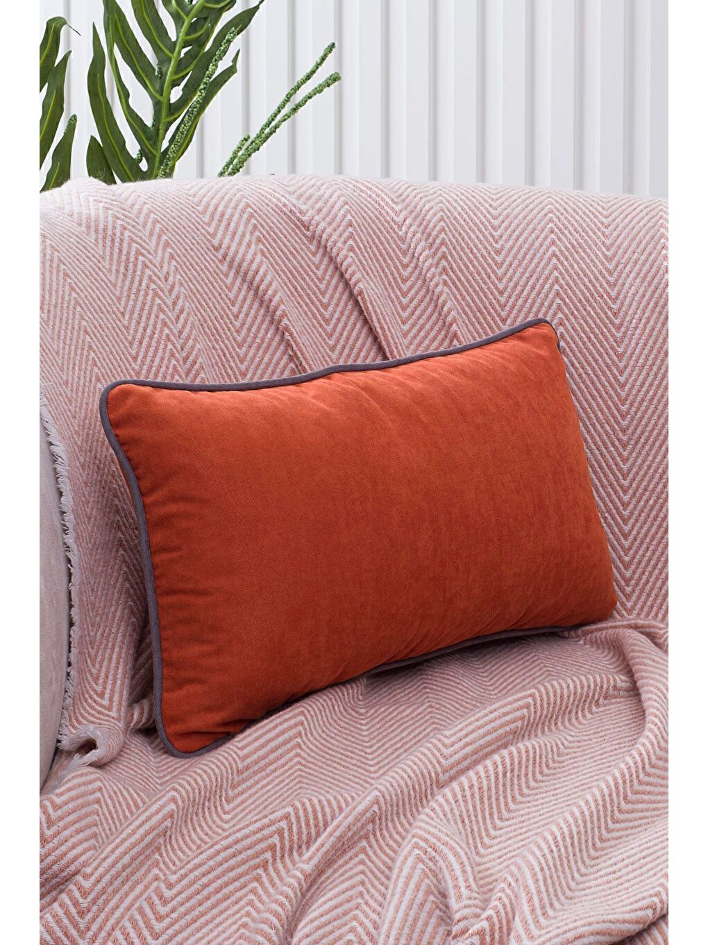 Renk Seçenekli Gri Biyeli Turuncu Kırlent Kılıfı Dekoratif Düz Sade Punch Panoroma Panbiy-1