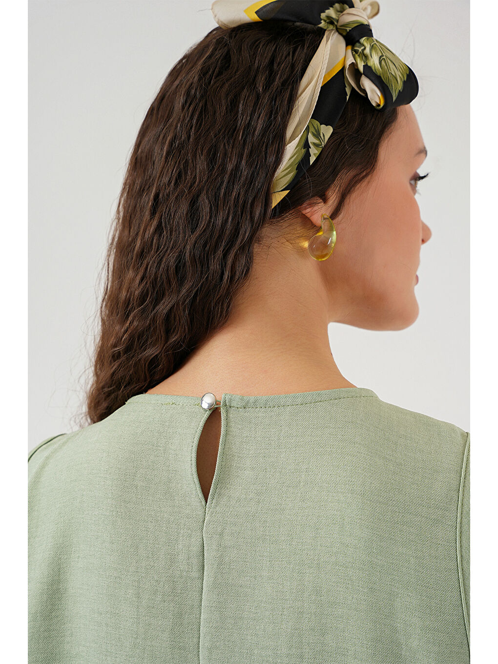 2444 Mini Keten Elbise - E.Yeşil-4