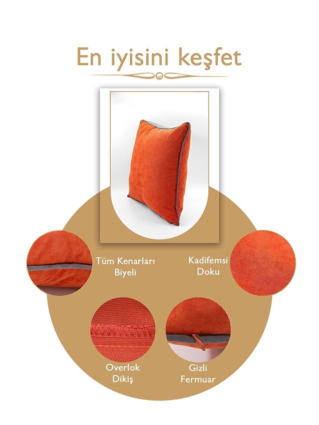 Renk Seçenekli Gri Biyeli Turuncu Kırlent Kılıfı Dekoratif Düz Sade Punch Panoroma Panbiy-4