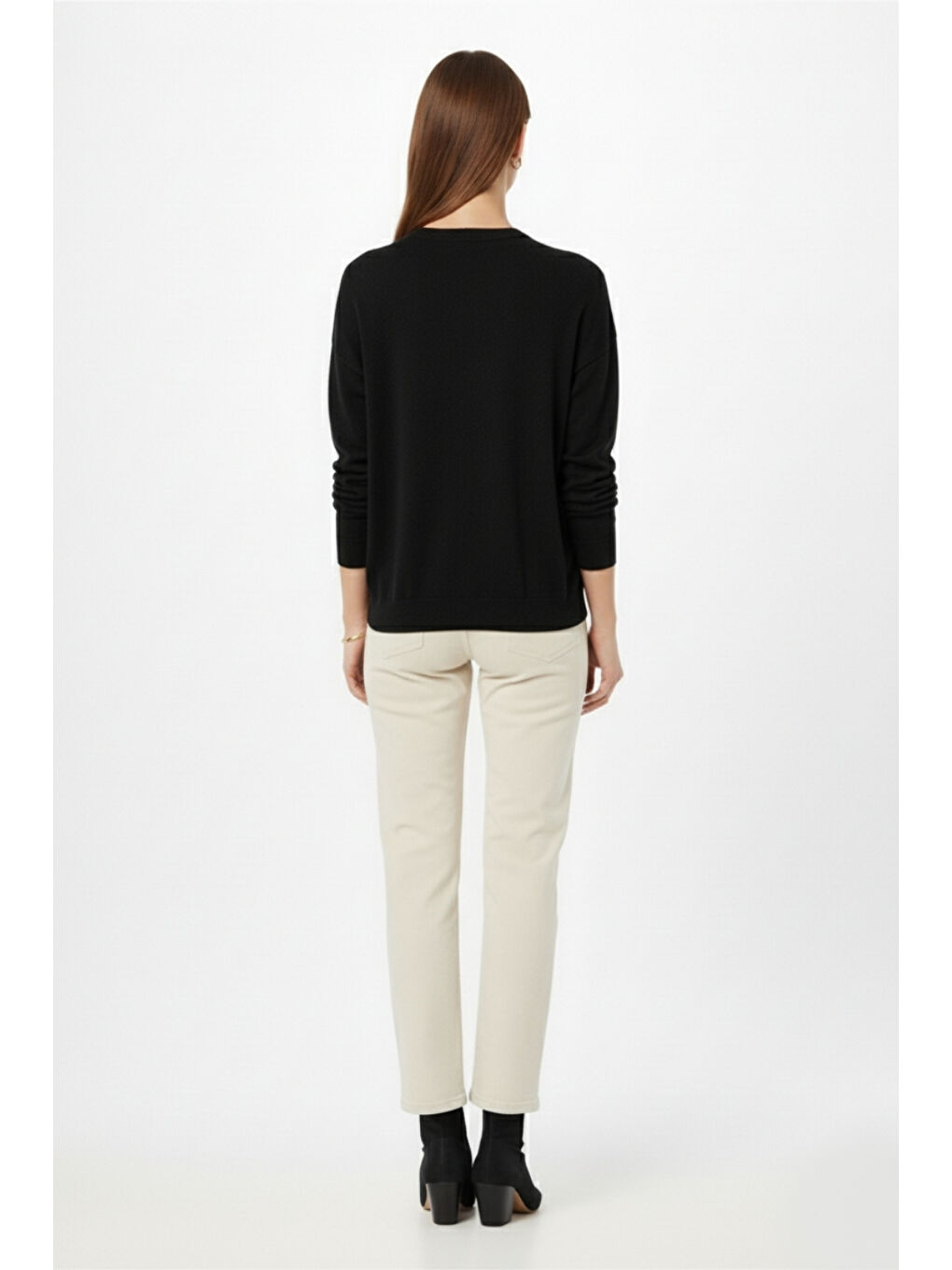 Ekstra Oversize Düşük Kol Basic Siyah İnce Triko Kaz-4