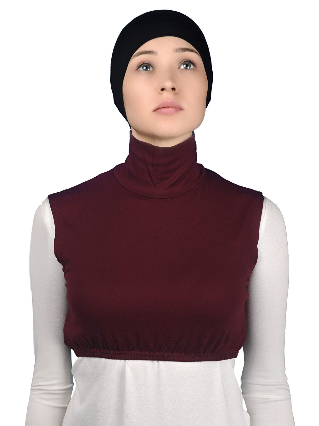 Bordo Sıfır Kol Balıkçı Yaka Tam Boğazlı Elastanlı Penye Kadın Yarım Body-1