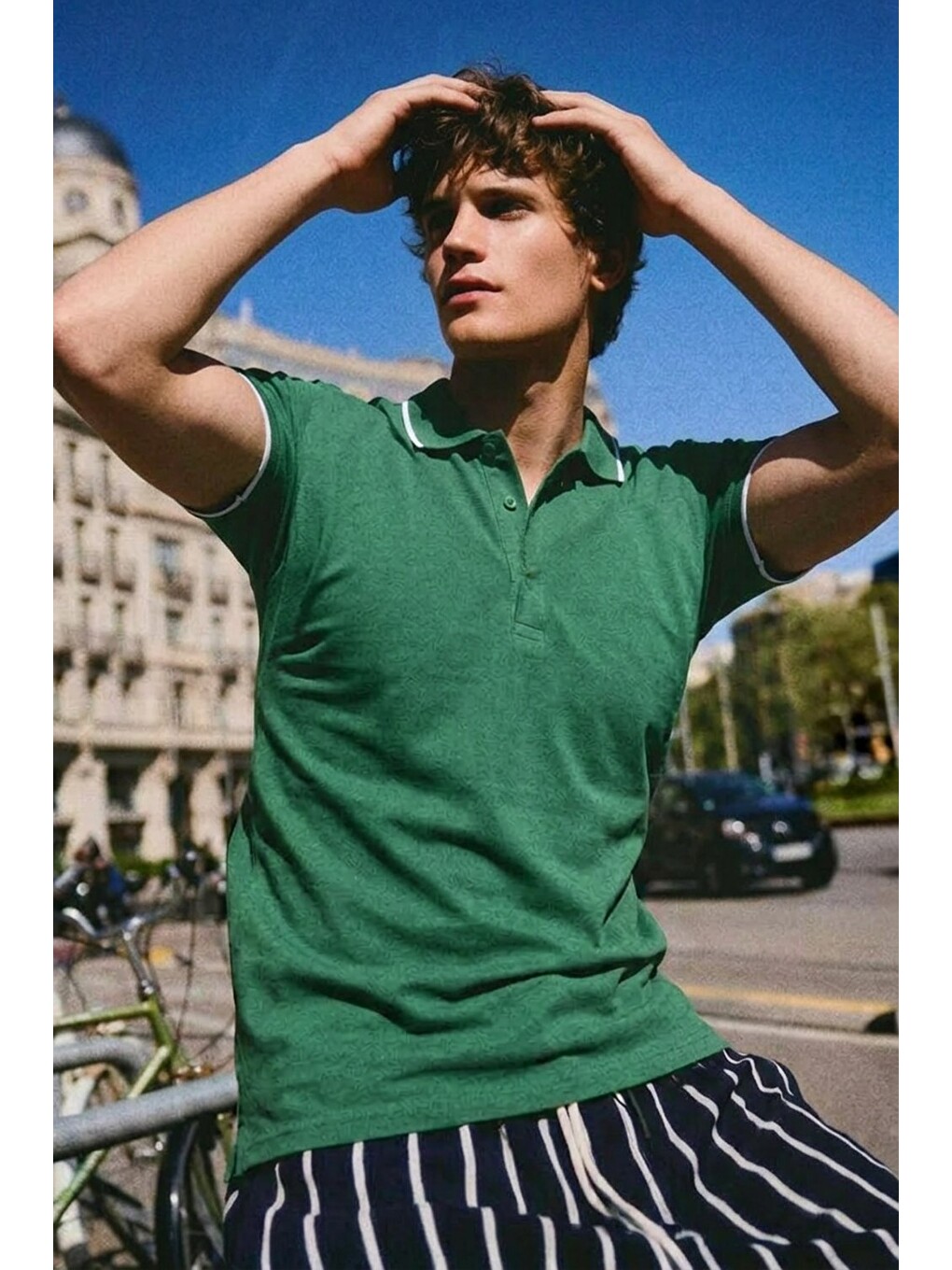 Erkek Basic Klasik Yeşil Polo Yaka Tişört-2