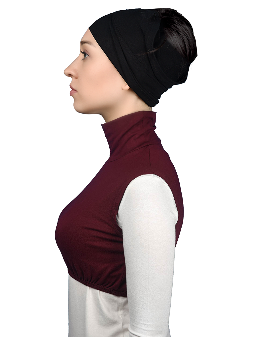 Bordo Sıfır Kol Balıkçı Yaka Tam Boğazlı Elastanlı Penye Kadın Yarım Body-2