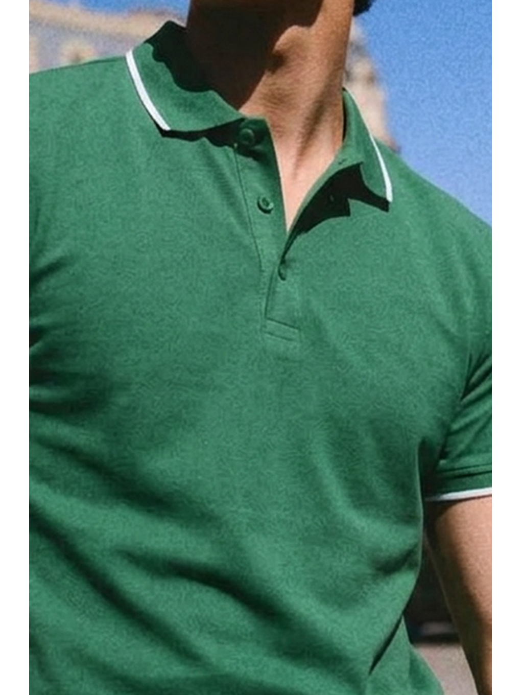 Erkek Basic Klasik Yeşil Polo Yaka Tişört-4