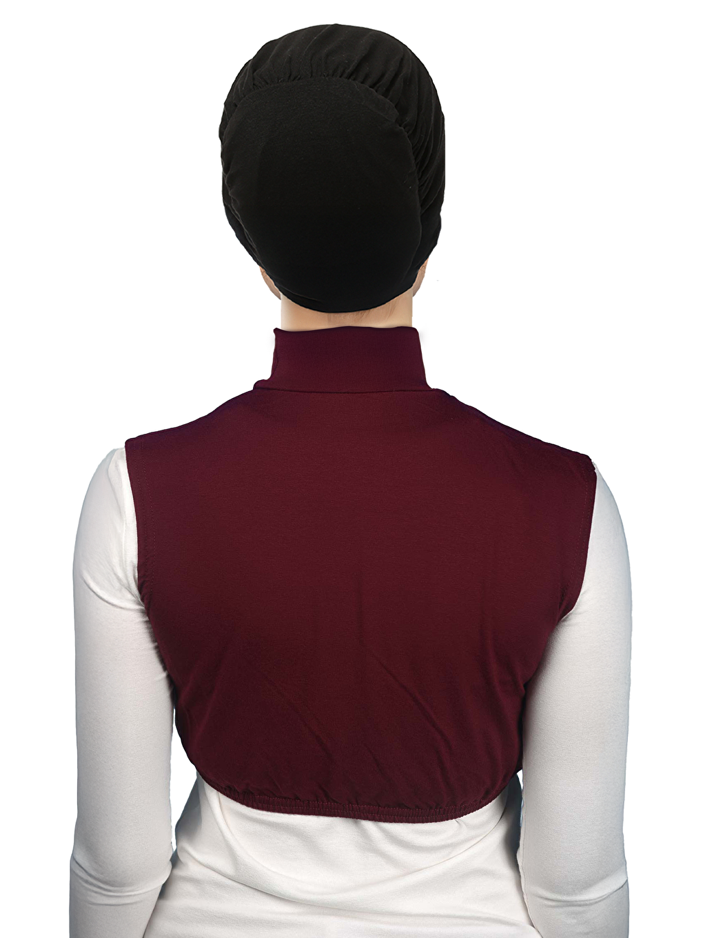 Bordo Sıfır Kol Balıkçı Yaka Tam Boğazlı Elastanlı Penye Kadın Yarım Body-3