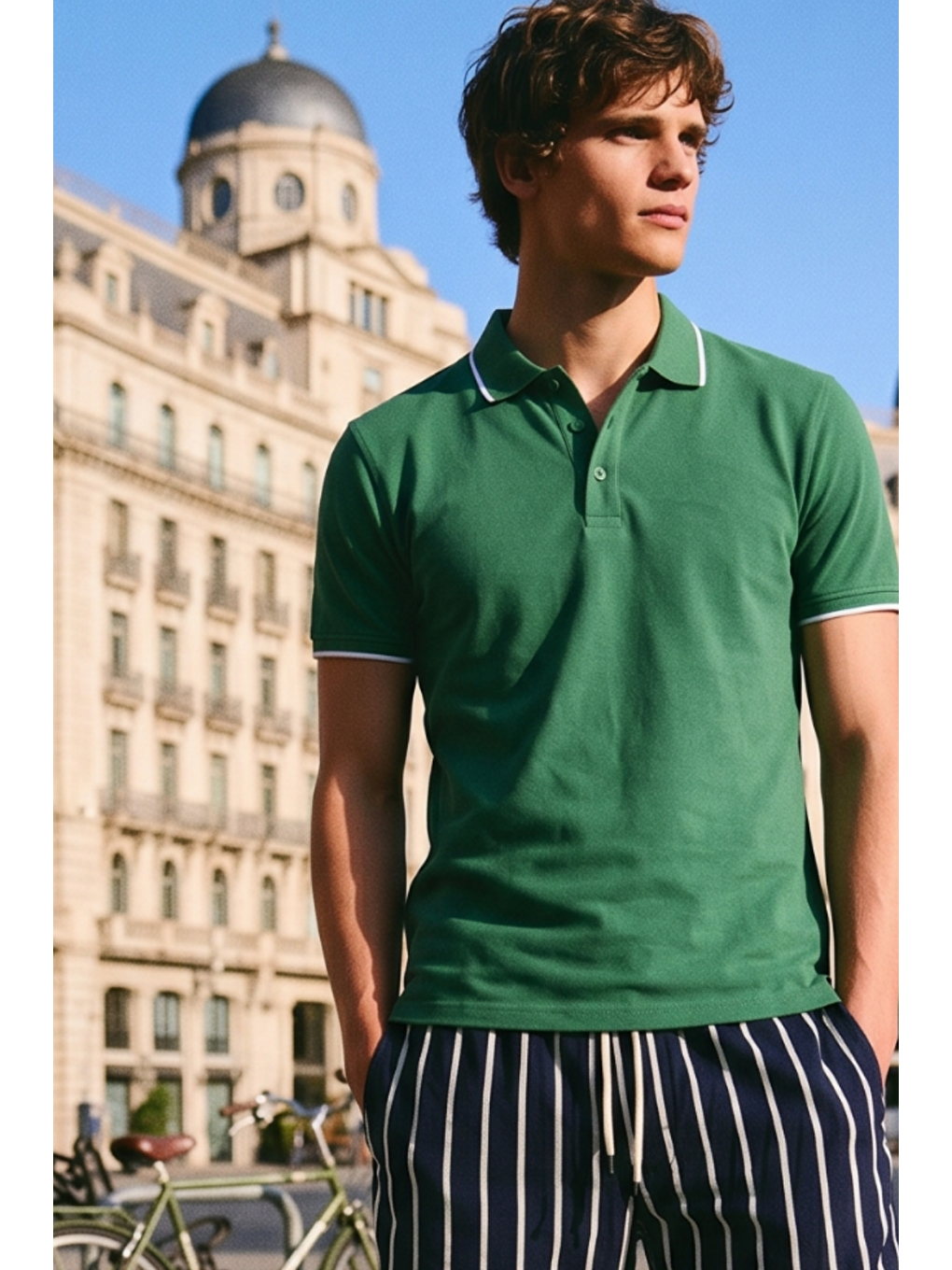 Erkek Basic Klasik Yeşil Polo Yaka Tişört-5