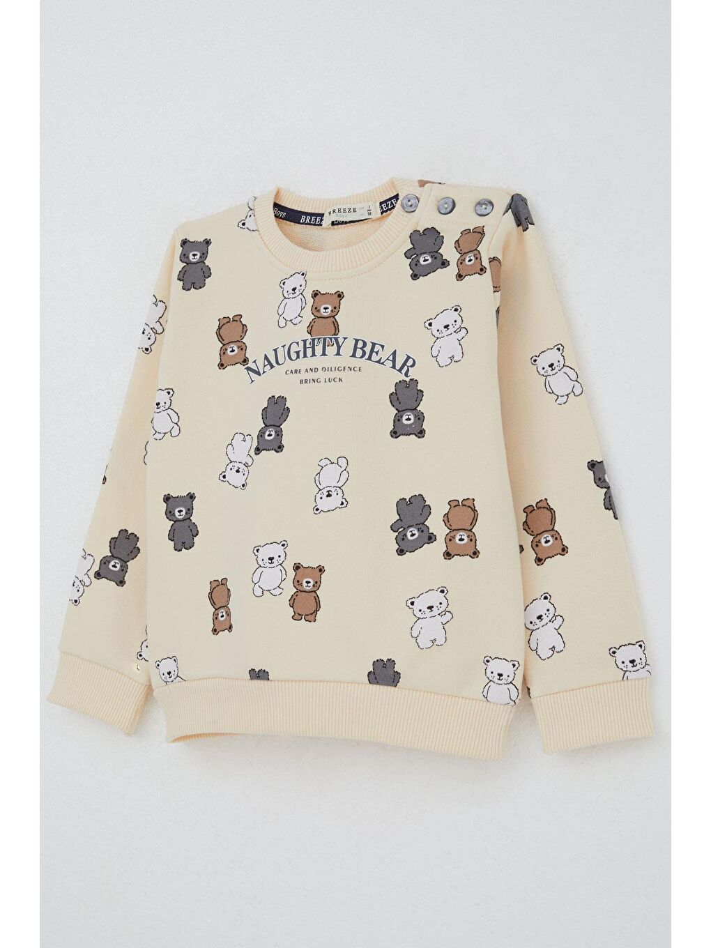 Ekru Erkek Çocuk Eşofman Takımı Sevimli Ayıcıklar Desenli Krem (1-3 Yaş)-5