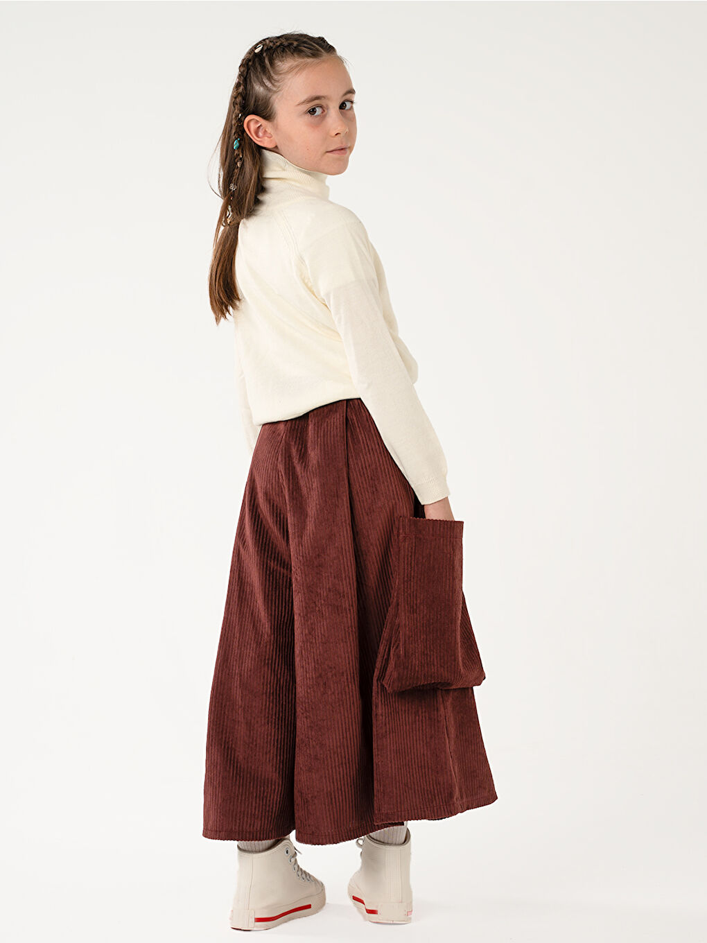 Kız Çocuk Bordo Kadife Kali Pantolon Etek-1