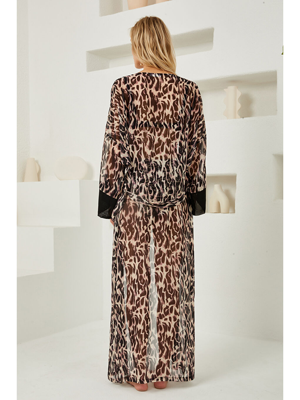 Mayo Üzerine Tek Pareo Kimono 4824 Leopar Siyah01-1