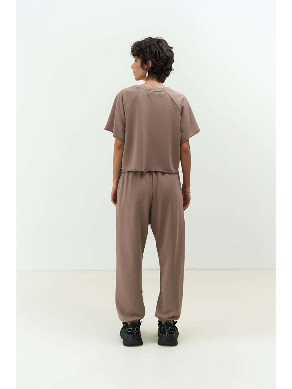 Bej Vero Boz Gri Crop Eşofman Takım-2