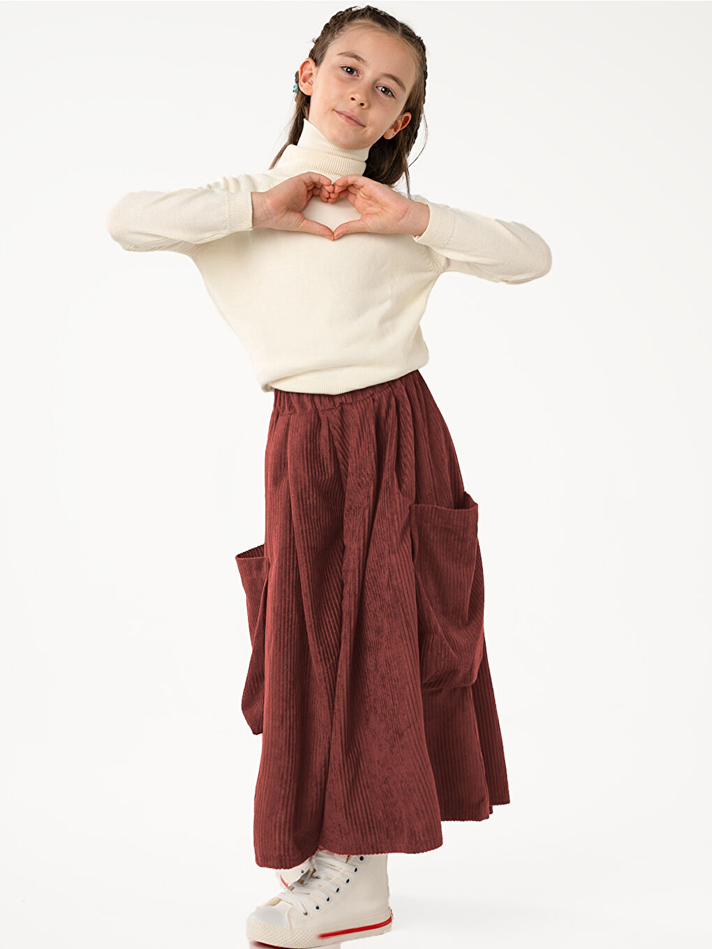 Kız Çocuk Bordo Kadife Kali Pantolon Etek-2