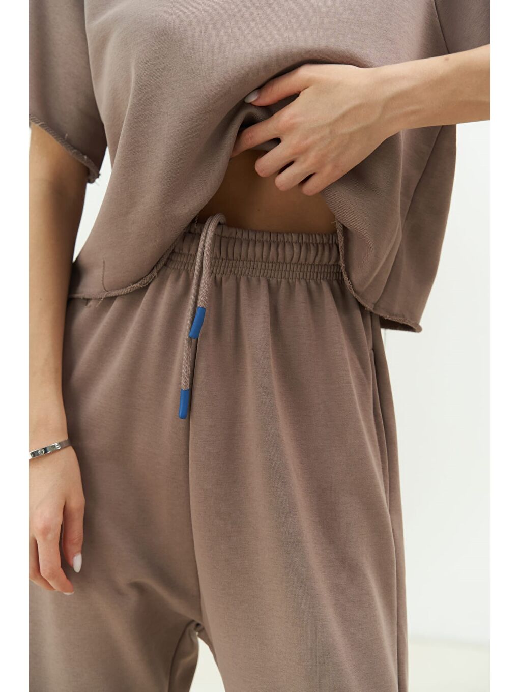 Bej Vero Boz Gri Crop Eşofman Takım-3