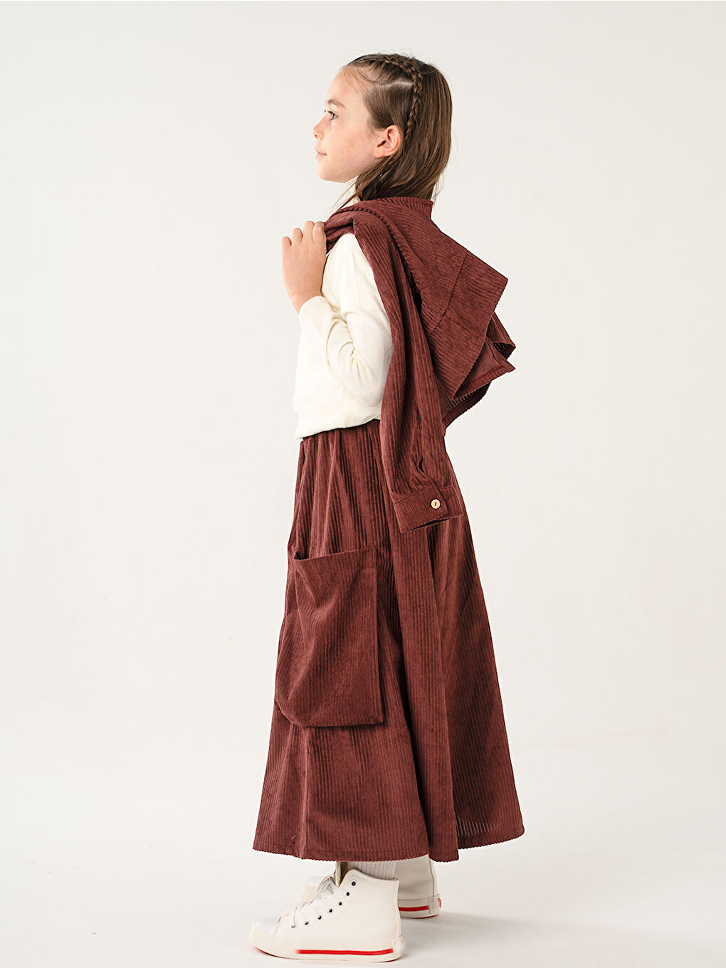 Kız Çocuk Bordo Kadife Kali Pantolon Etek-3