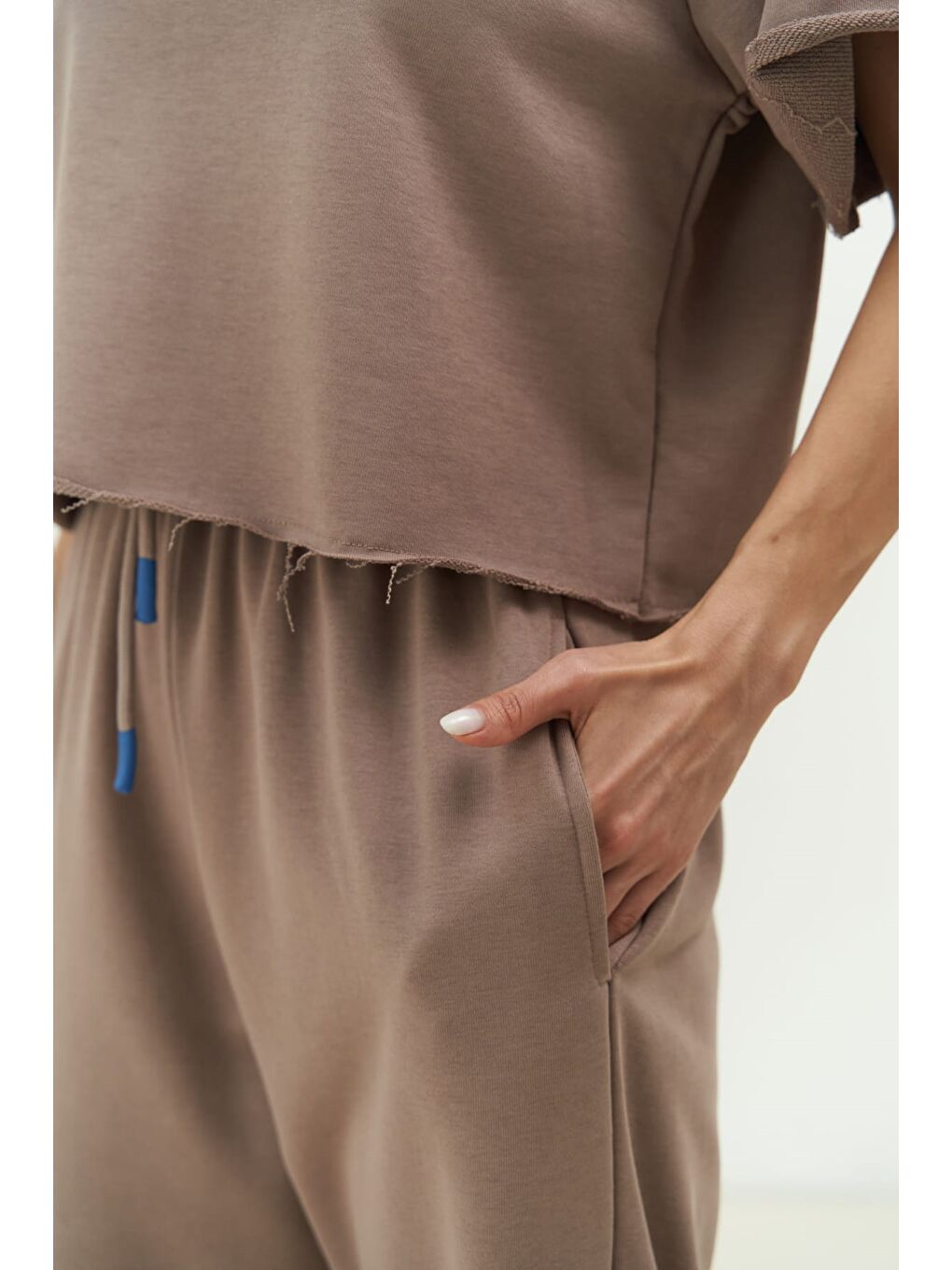 Bej Vero Boz Gri Crop Eşofman Takım-4