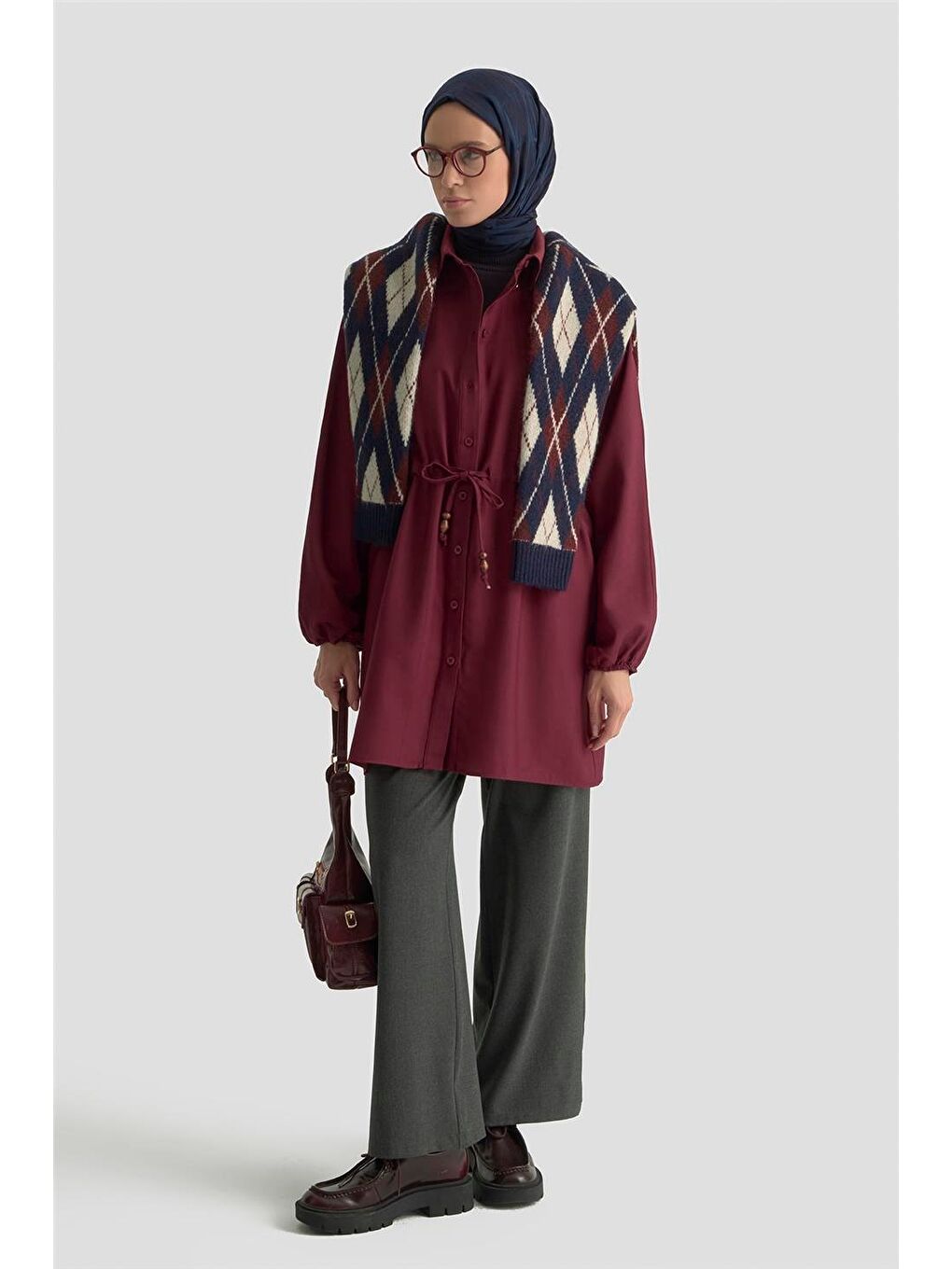 Bağcıklı Safari Tunik 25Kd9012 Bordo-1