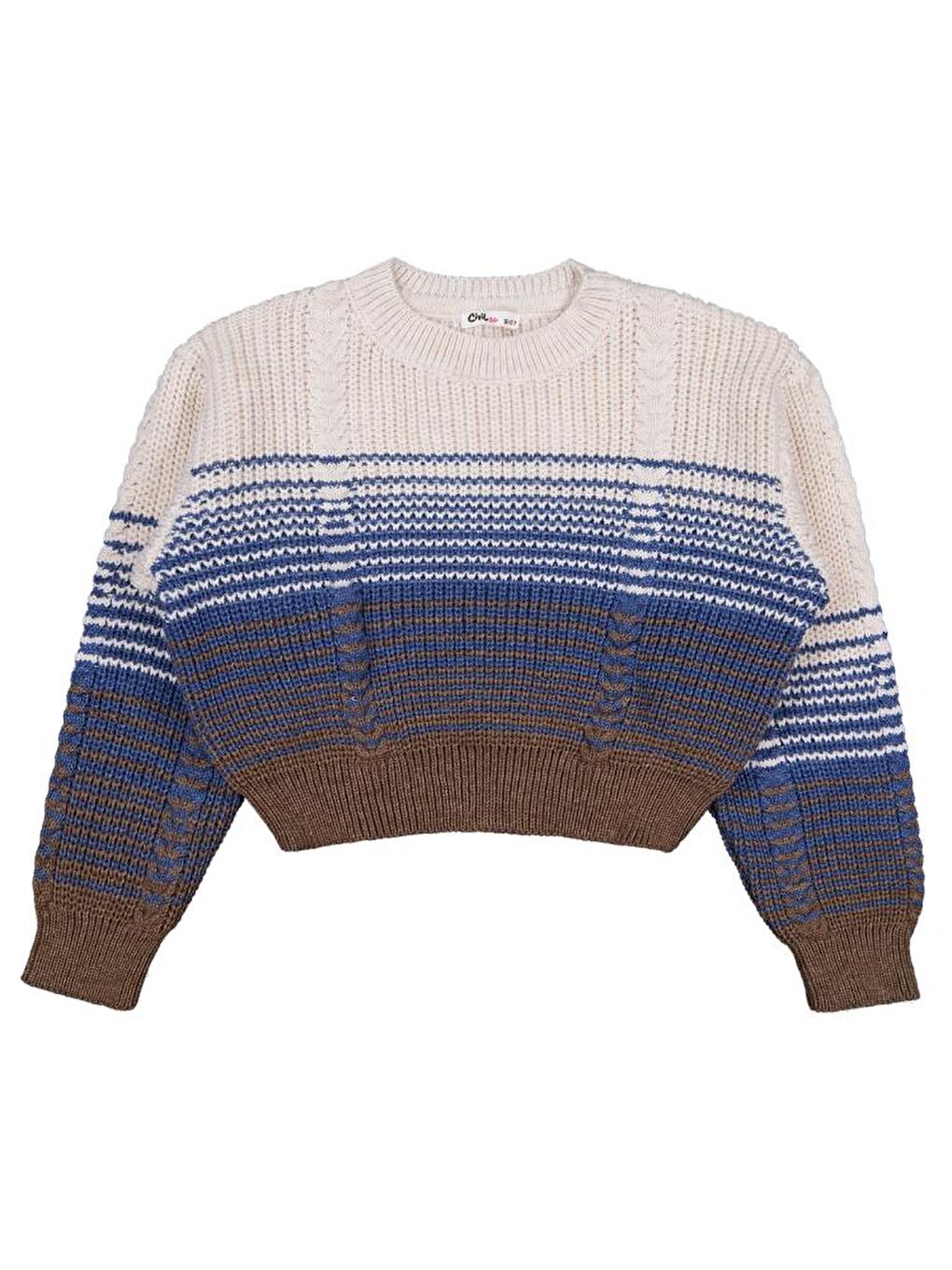 Girls Kendinden Desenli 10-13 Yaş Kazak - Bej 10-11 Yaş