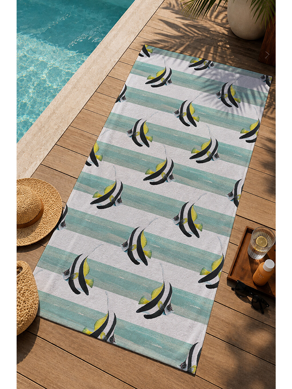 Mint Beyaz Çizgili Muz Desenli 70x150 Cm Dijital Baskılı Plaj Ve Banyo Havlusu-2