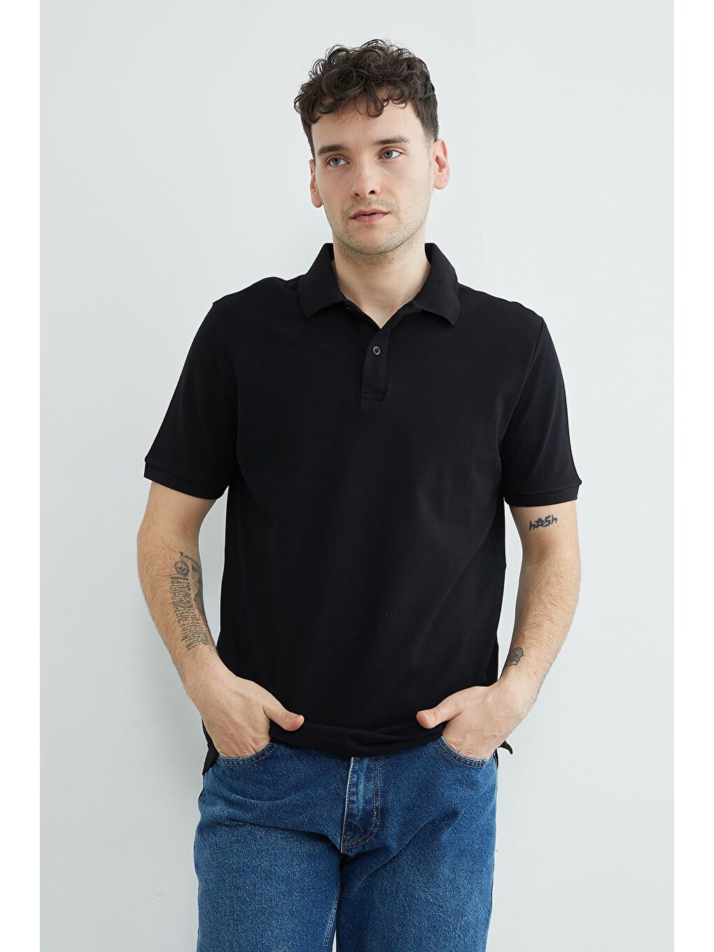 Siyah Basic Polo Yaka Pike Tişört-2
