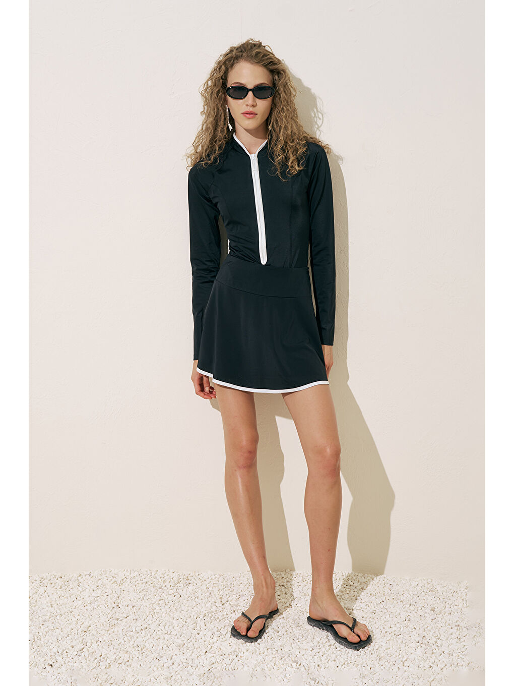 Şerit Detaylı Mayo Etek Siyah-2