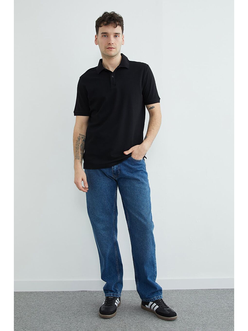 Siyah Basic Polo Yaka Pike Tişört-3