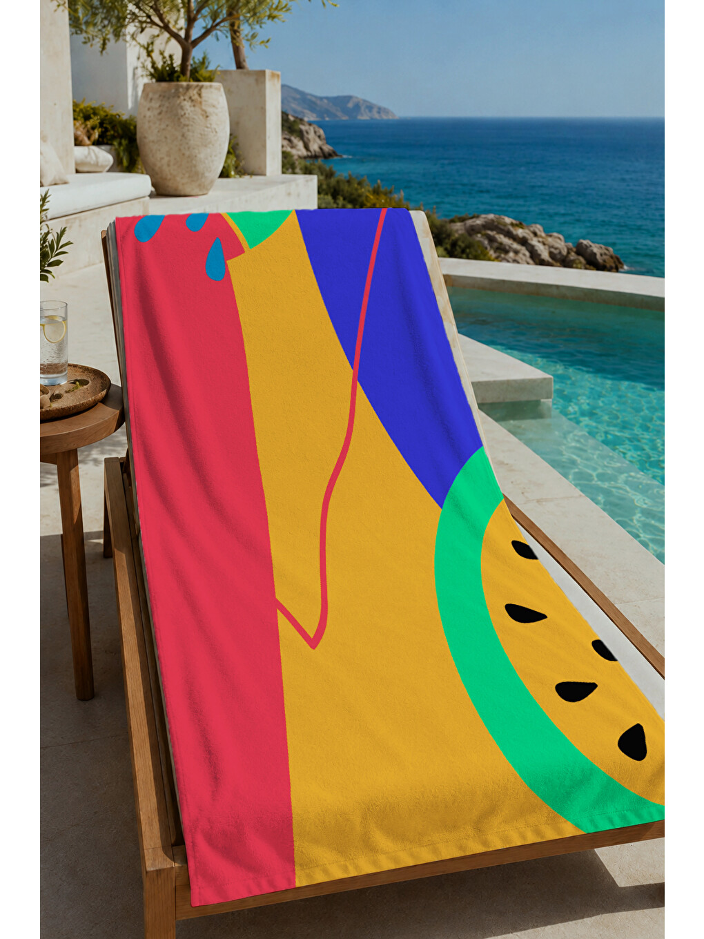 Mor Sarı Kırmızı Renk Bloklu Soyut Desenli 70x150 Cm Dijital Baskılı Plaj Ve Banyo Havlusu